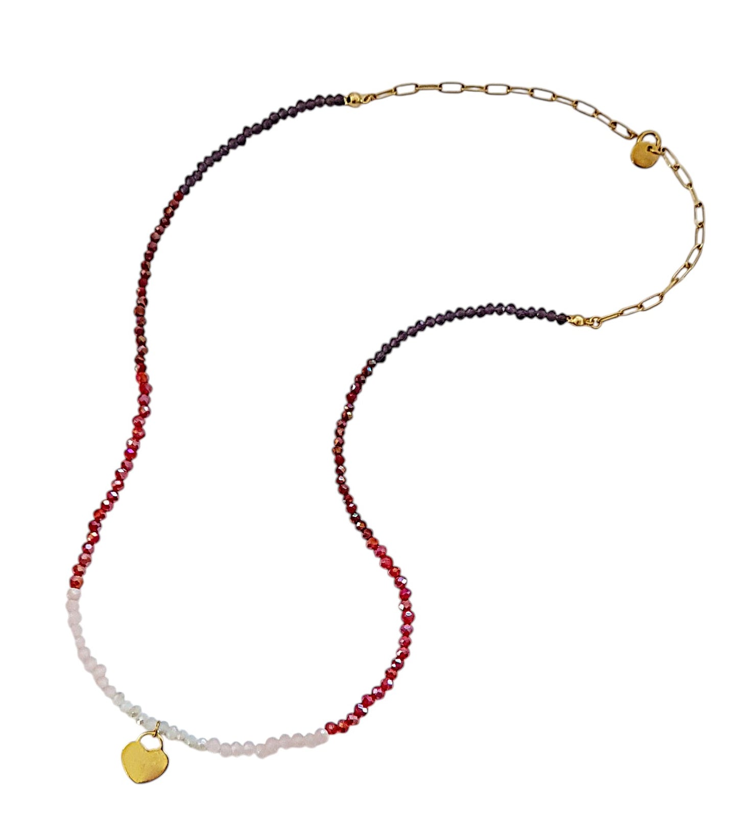 Necklace with colorful crystal stones and stainless steel heart