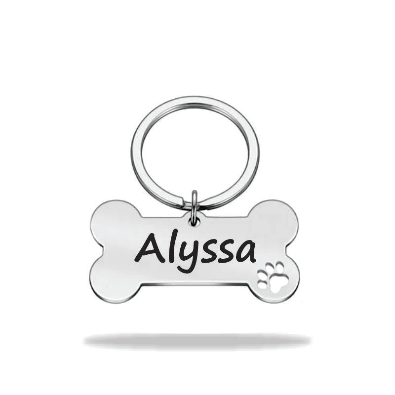 Tag Dog bone name plate engraved stainless steel