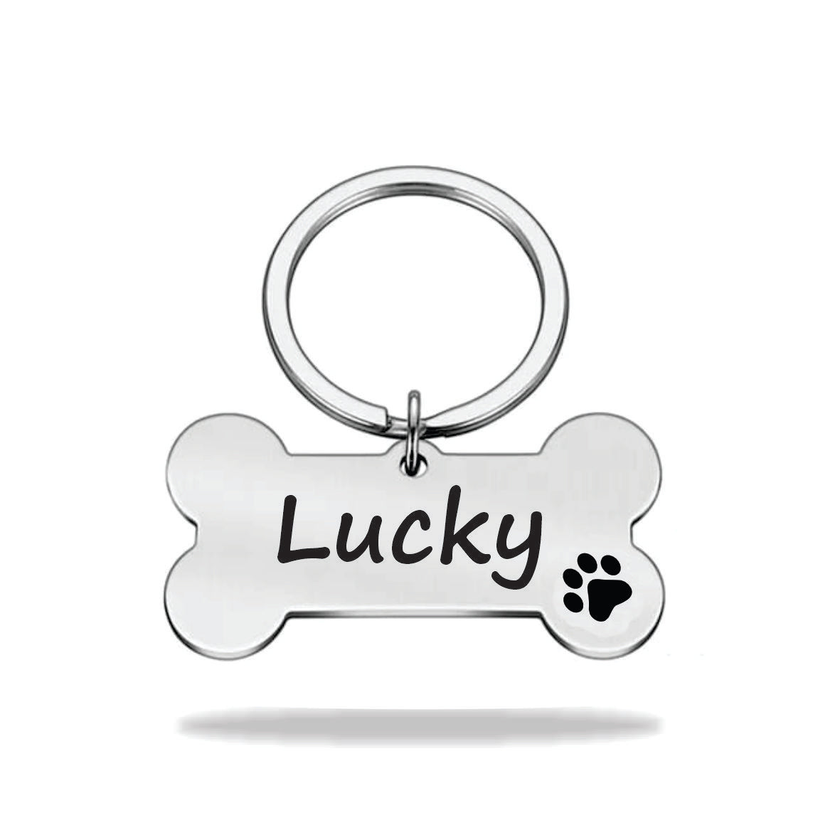 Tag Dog bone name plate engraved stainless steel