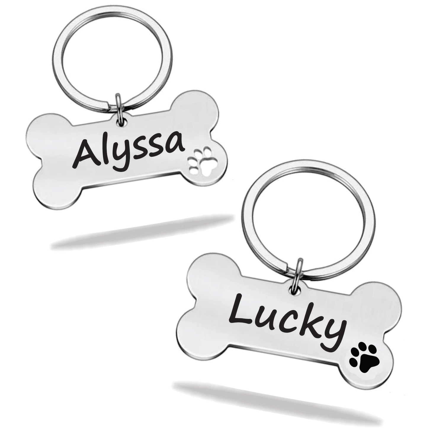 Tag Dog bone name plate engraved stainless steel