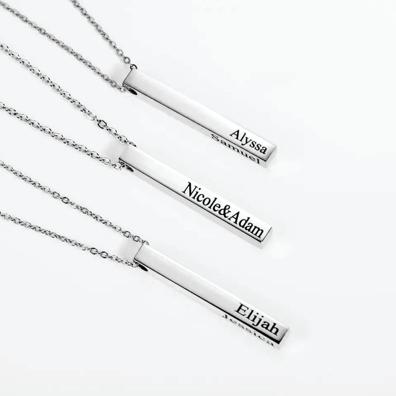 4-sided bar necklace, personalized name, stainless steel