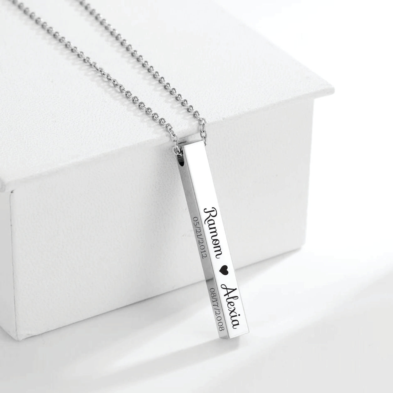4-sided bar necklace, personalized name, stainless steel