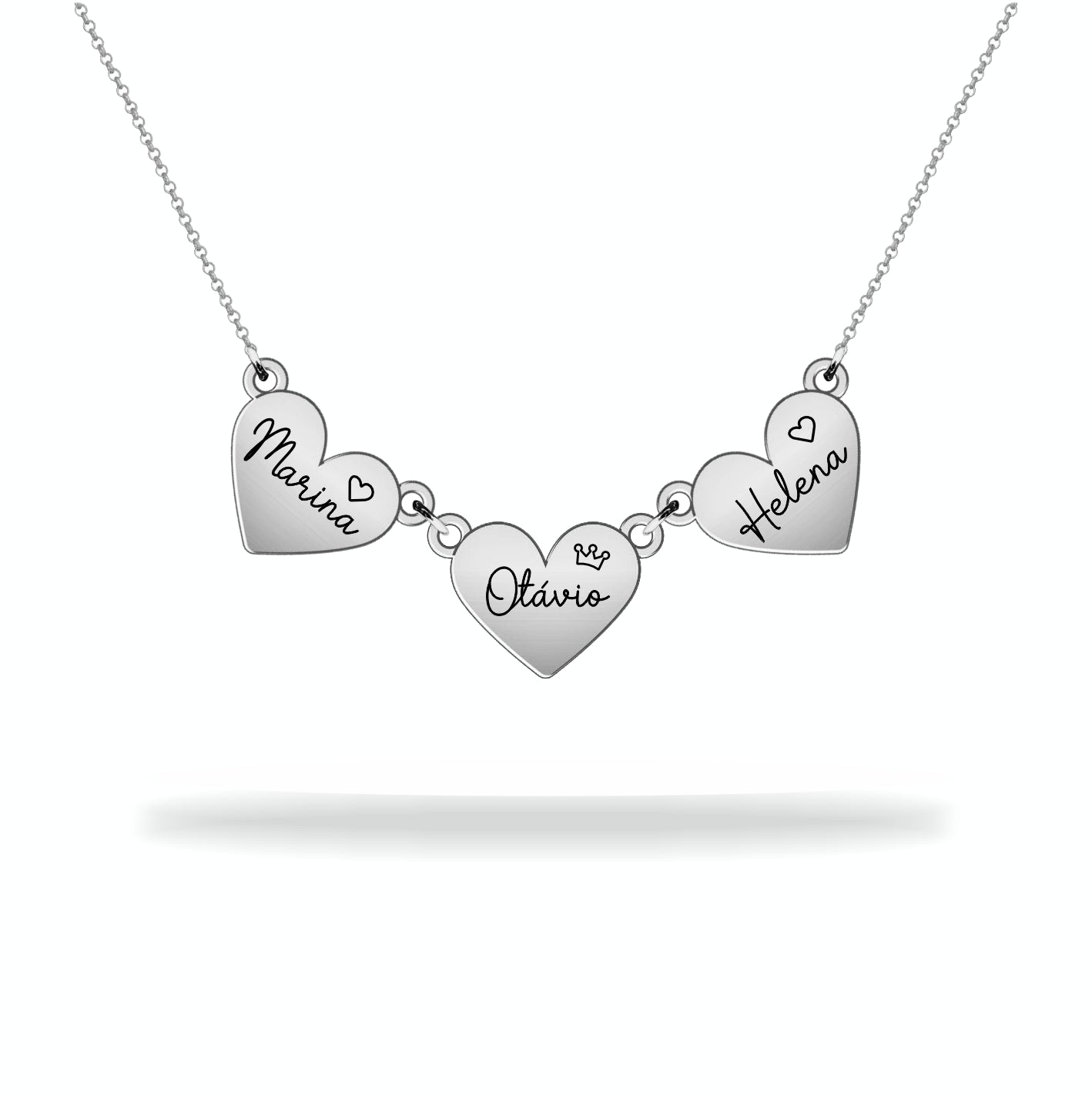 Custom heart necklace with family name, sterling silver