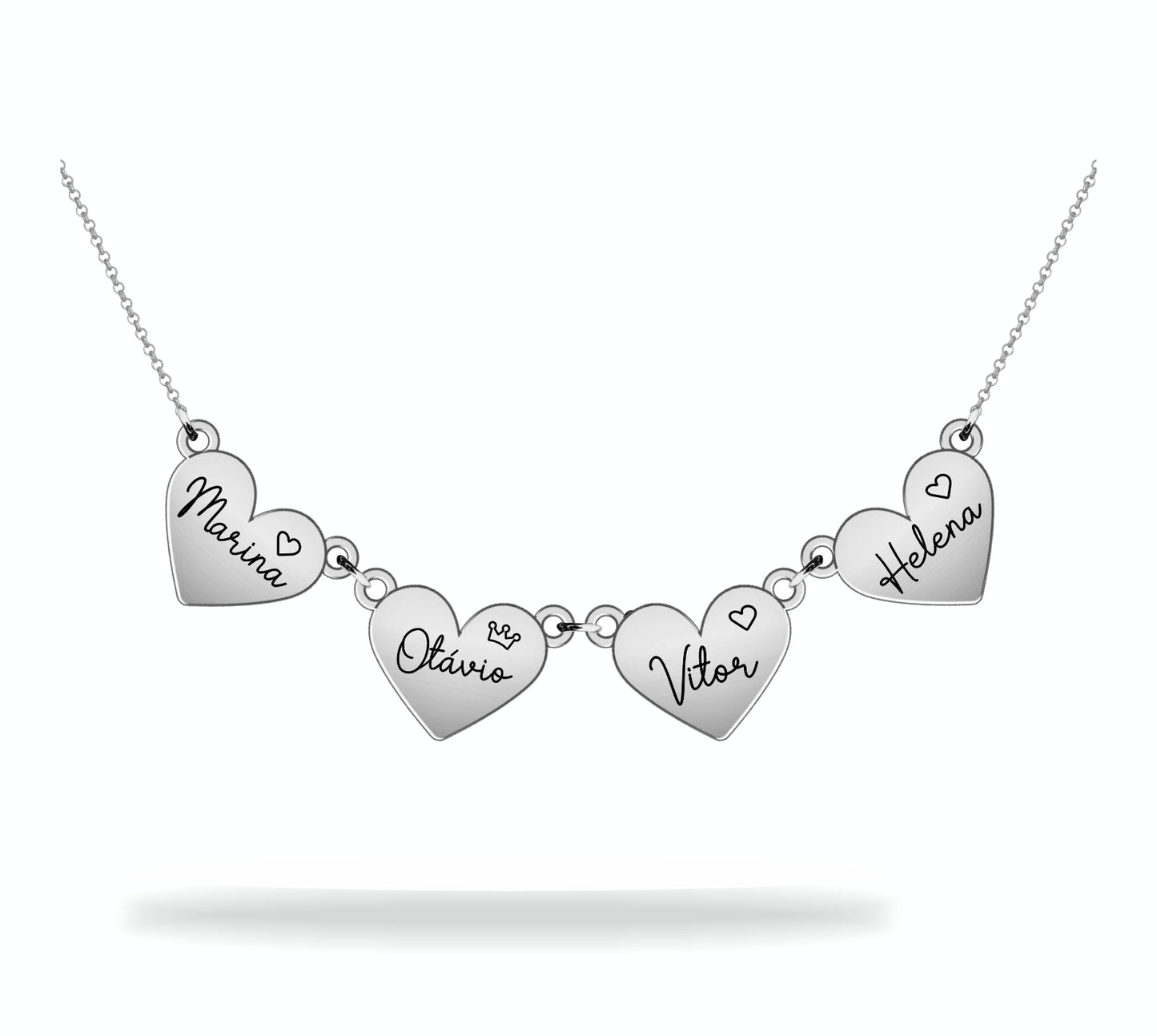 Custom heart necklace with family name, sterling silver