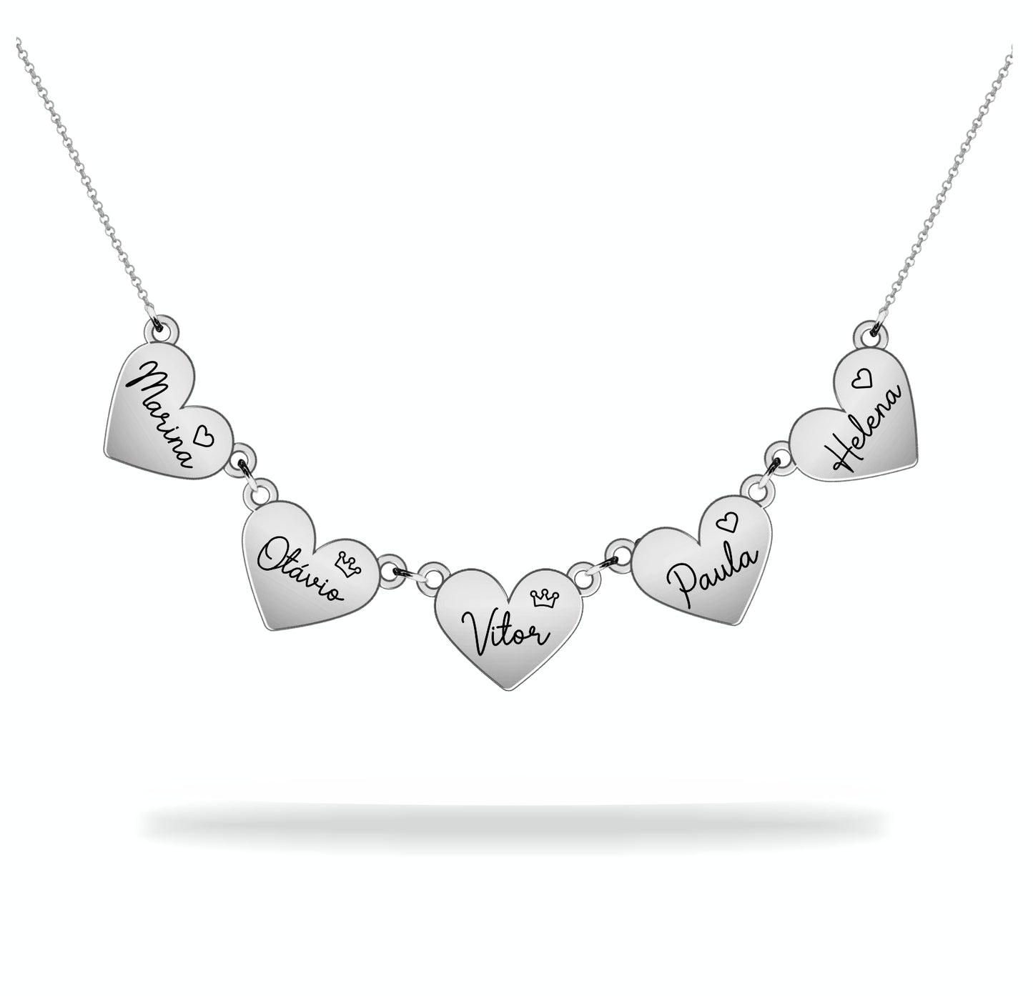 Custom heart necklace with family name, sterling silver