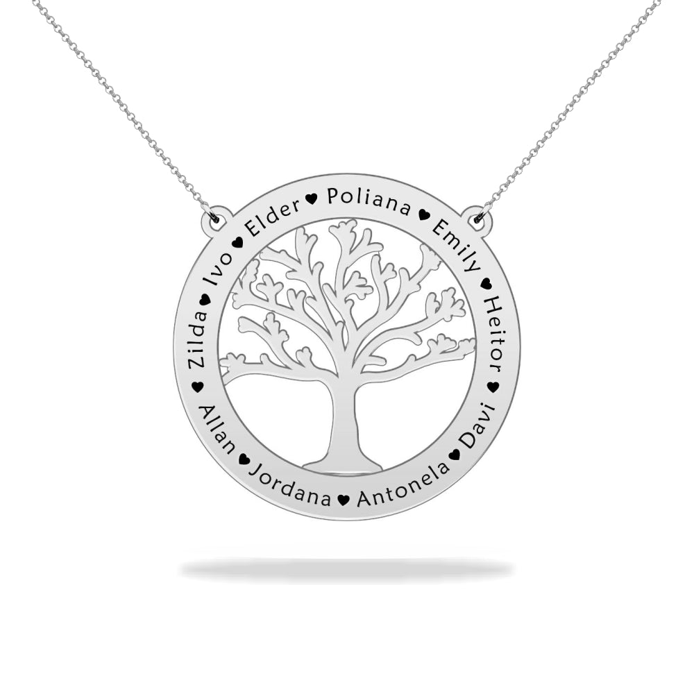 Personalized family tree of life name necklace, sterling silver
