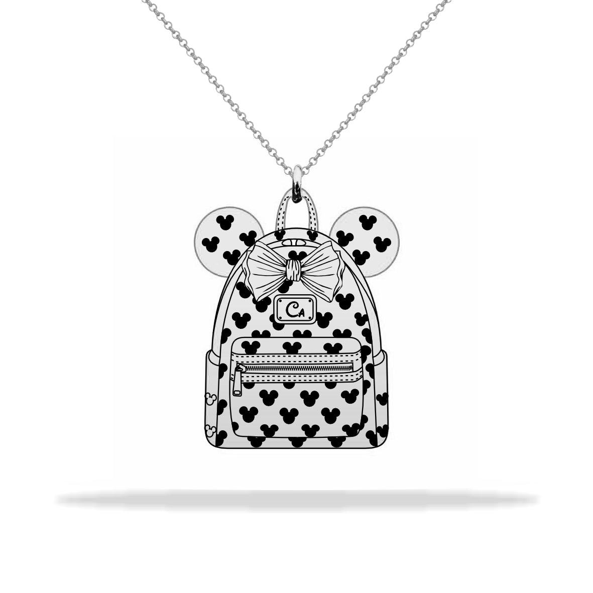 personalized disney bag necklace with name, sterling silver