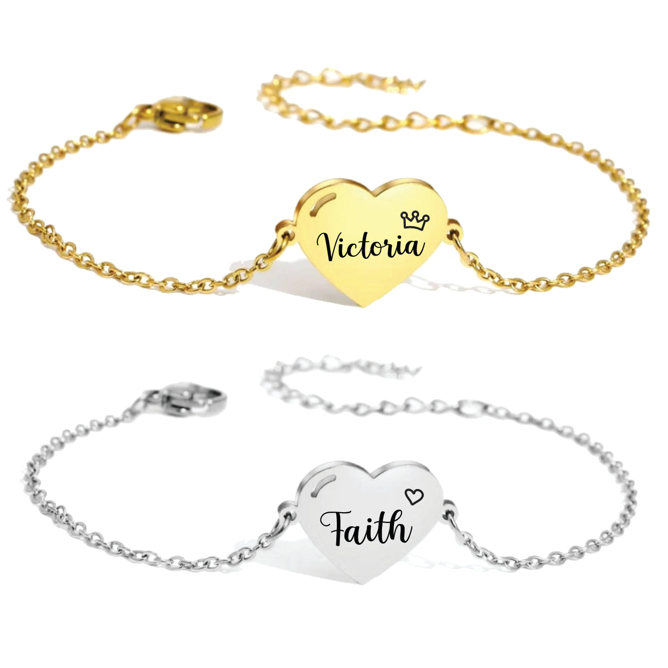 heart bracelet with custom name stainless steel