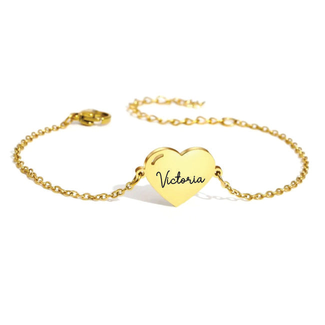 heart bracelet with custom name stainless steel
