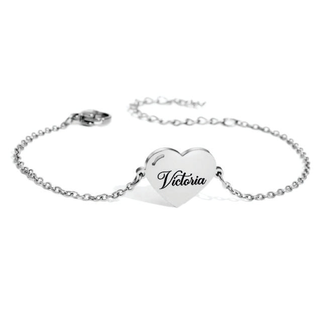heart bracelet with custom name stainless steel