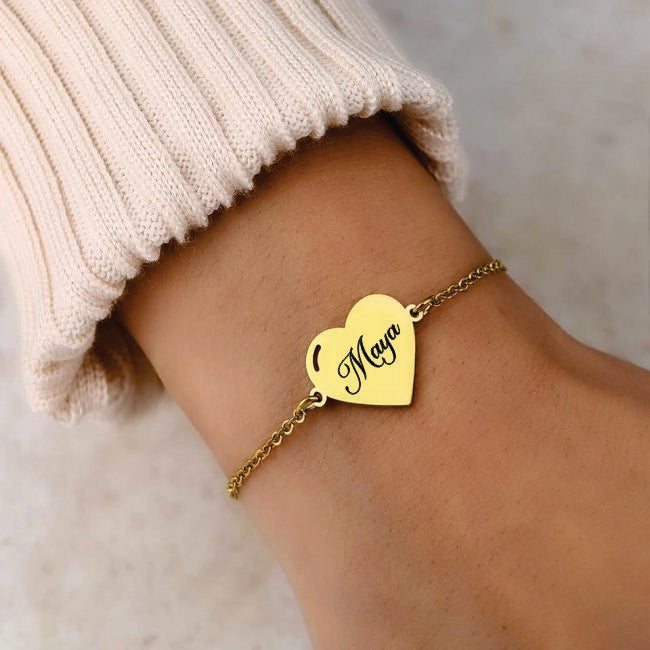 heart bracelet with custom name stainless steel
