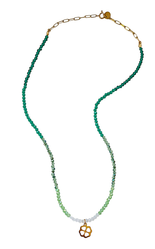 Necklace with colorful crystal stones and stainless steel flower