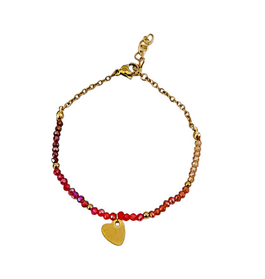 Stainless steel bracelet with colorful crystals and heart design