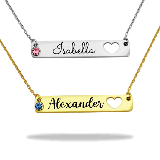 Personalized stainless steel heart name plate necklace