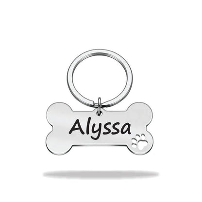 Tag Dog bone name plate engraved stainless steel