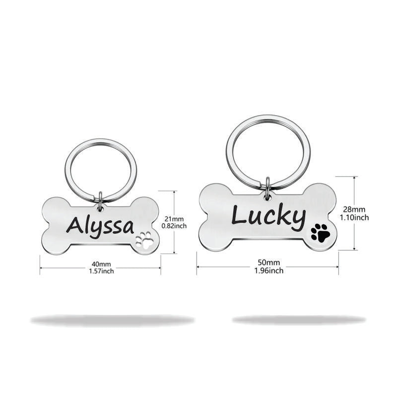 Tag Dog bone name plate engraved stainless steel