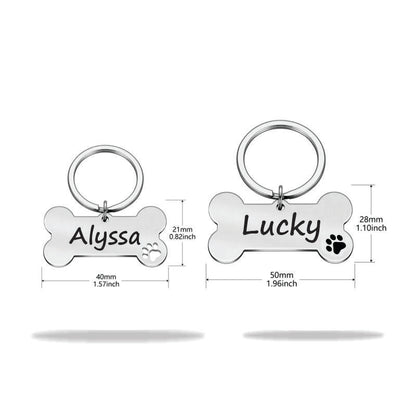 Tag Dog bone name plate engraved stainless steel