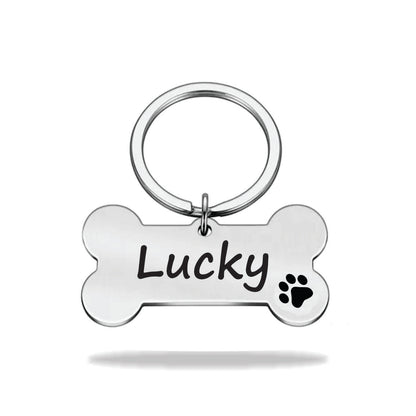 Tag Dog bone name plate engraved stainless steel