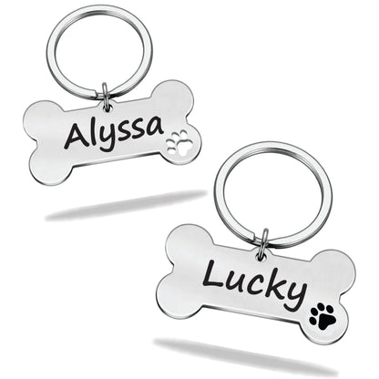 Tag Dog bone name plate engraved stainless steel