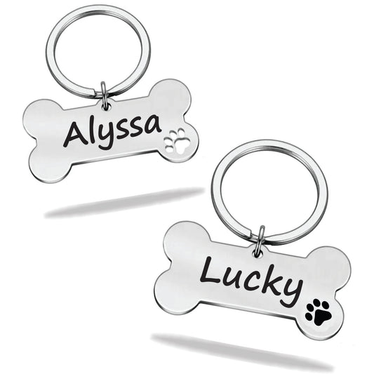 Tag Dog bone name plate engraved stainless steel