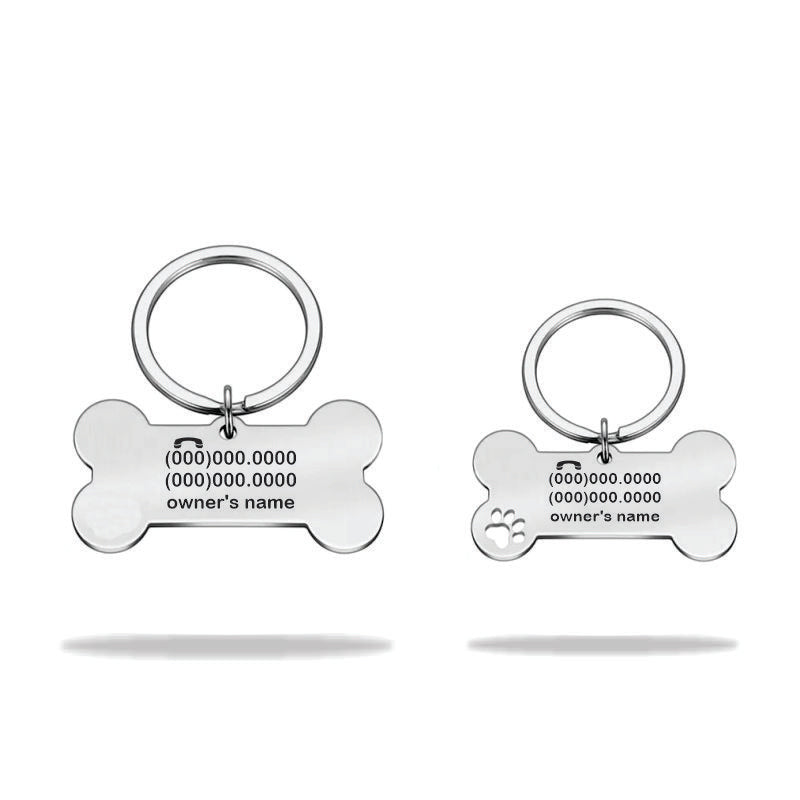 Tag Dog bone name plate engraved stainless steel