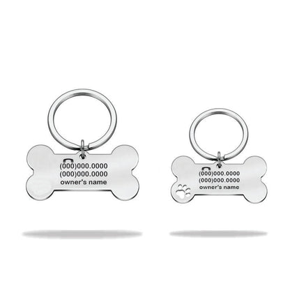Tag Dog bone name plate engraved stainless steel