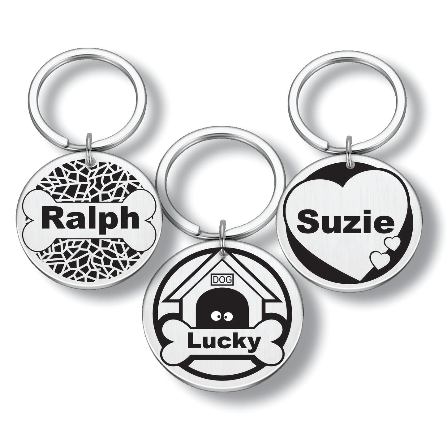 Tag Dog name plate engraved stainless steel