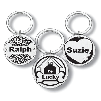 Tag Dog name plate engraved stainless steel
