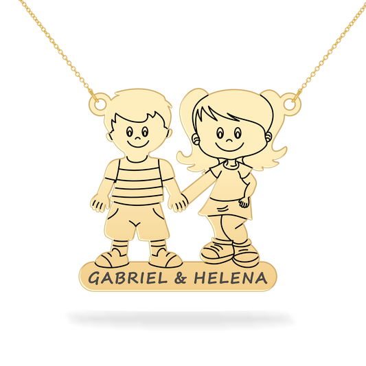 Personalized necklace son and daughter's name 14K gold filled