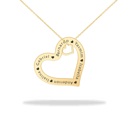Personalized heart necklace with family name, 14K gold filled