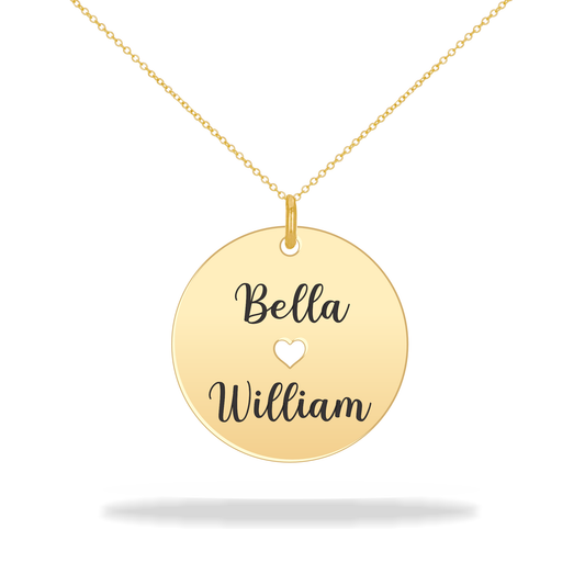 Round necklace with personalized family name, 14K Gold Filled