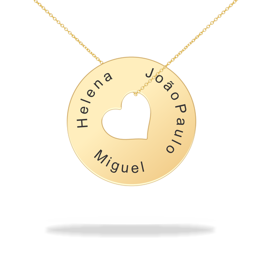 Custom round heart necklace family name,  14K Gold Filled
