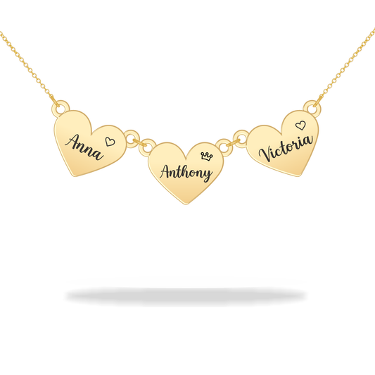 Custom heart necklace with family name, 14K gold filled