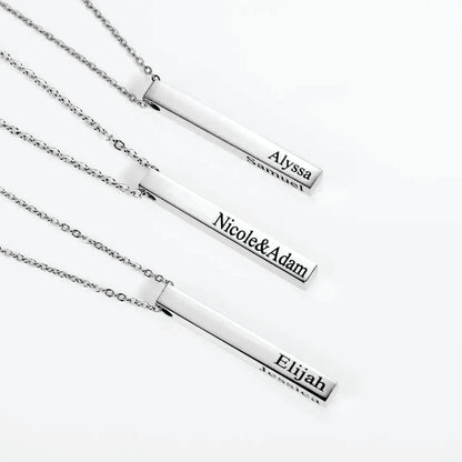 4-sided bar necklace, personalized name, stainless steel