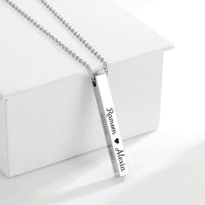 4-sided bar necklace, personalized name, stainless steel