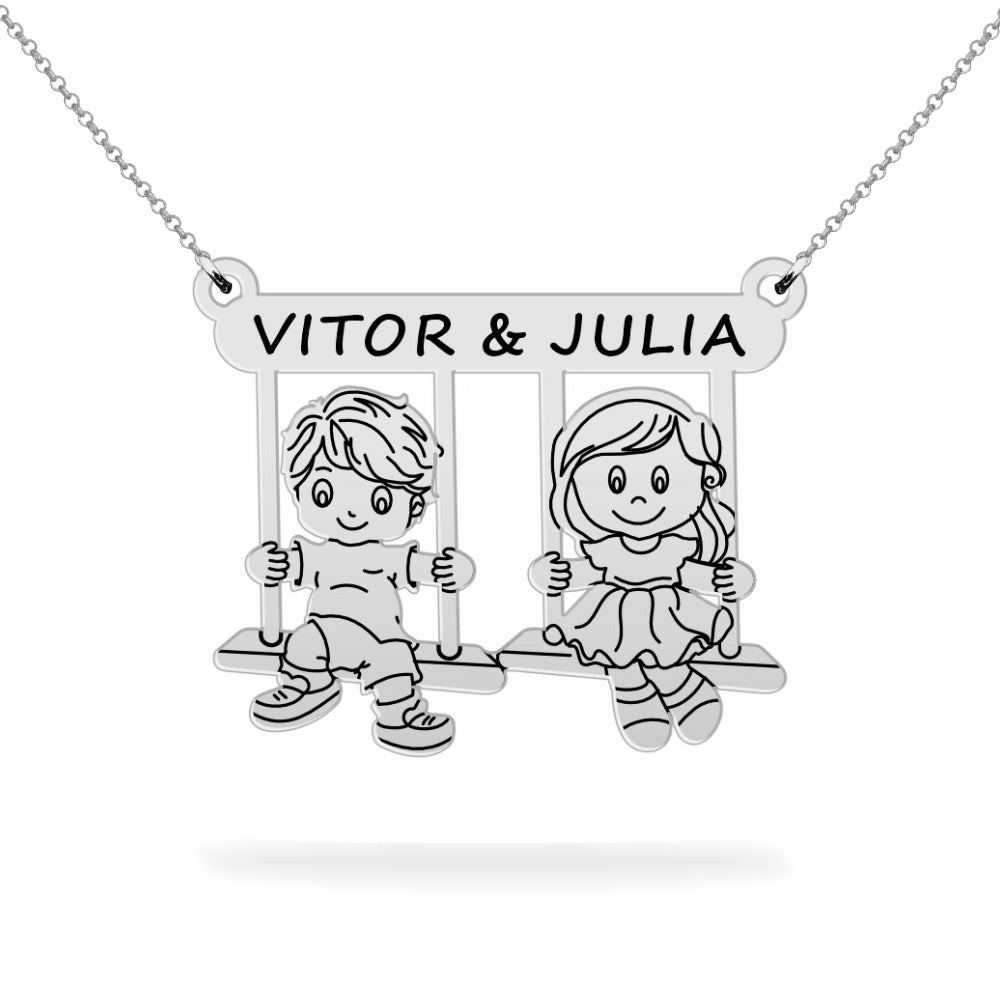 Personalized necklace son and daughter's name sterling silver