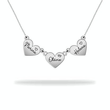 Custom heart necklace with family name, sterling silver