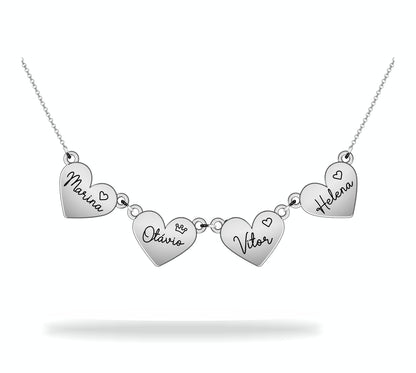 Custom heart necklace with family name, sterling silver