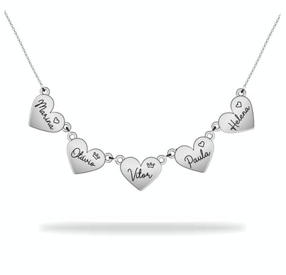 Custom heart necklace with family name, sterling silver