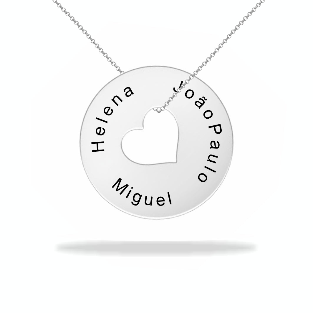 Custom round heart necklace with name, sterling silver