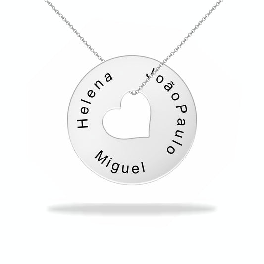 Custom round heart necklace with name, sterling silver