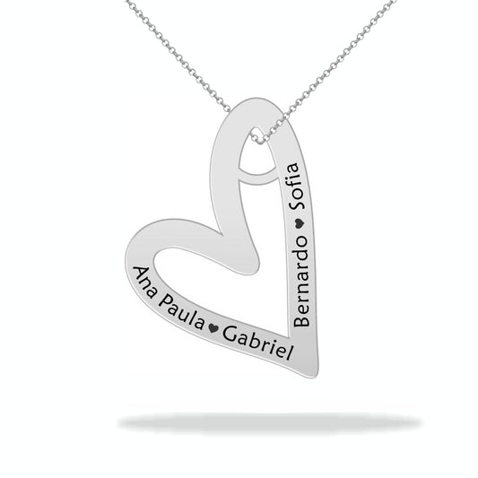 Personalized Stylized Heart Necklace with Family Name, Sterling Silver