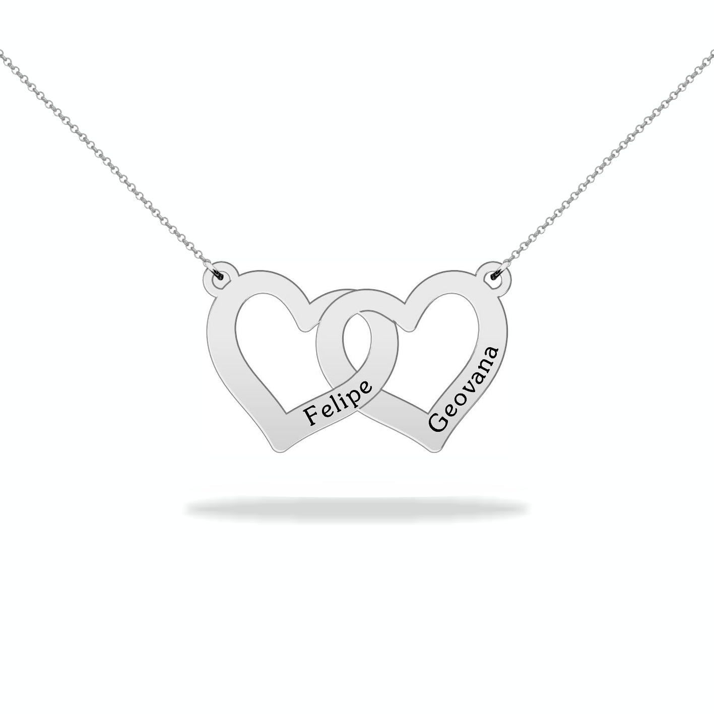 Custom heart necklace with family name, sterling silver