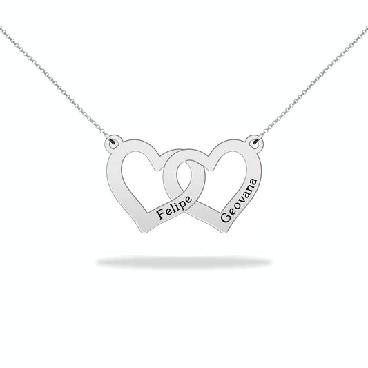 Custom heart necklace with family name, sterling silver