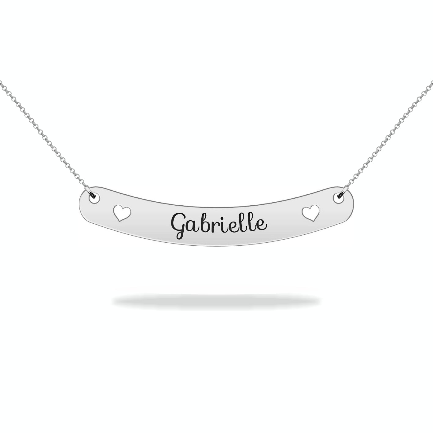 Custom name heart plate necklace, sterling silver