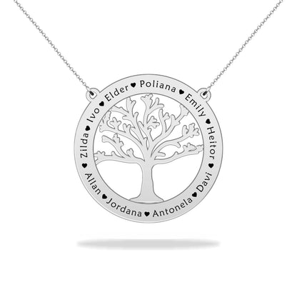Personalized family tree of life name necklace, sterling silver