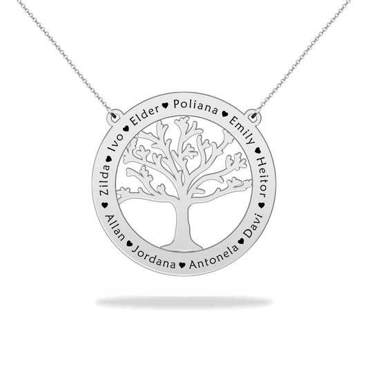 Personalized family tree of life name necklace, sterling silver