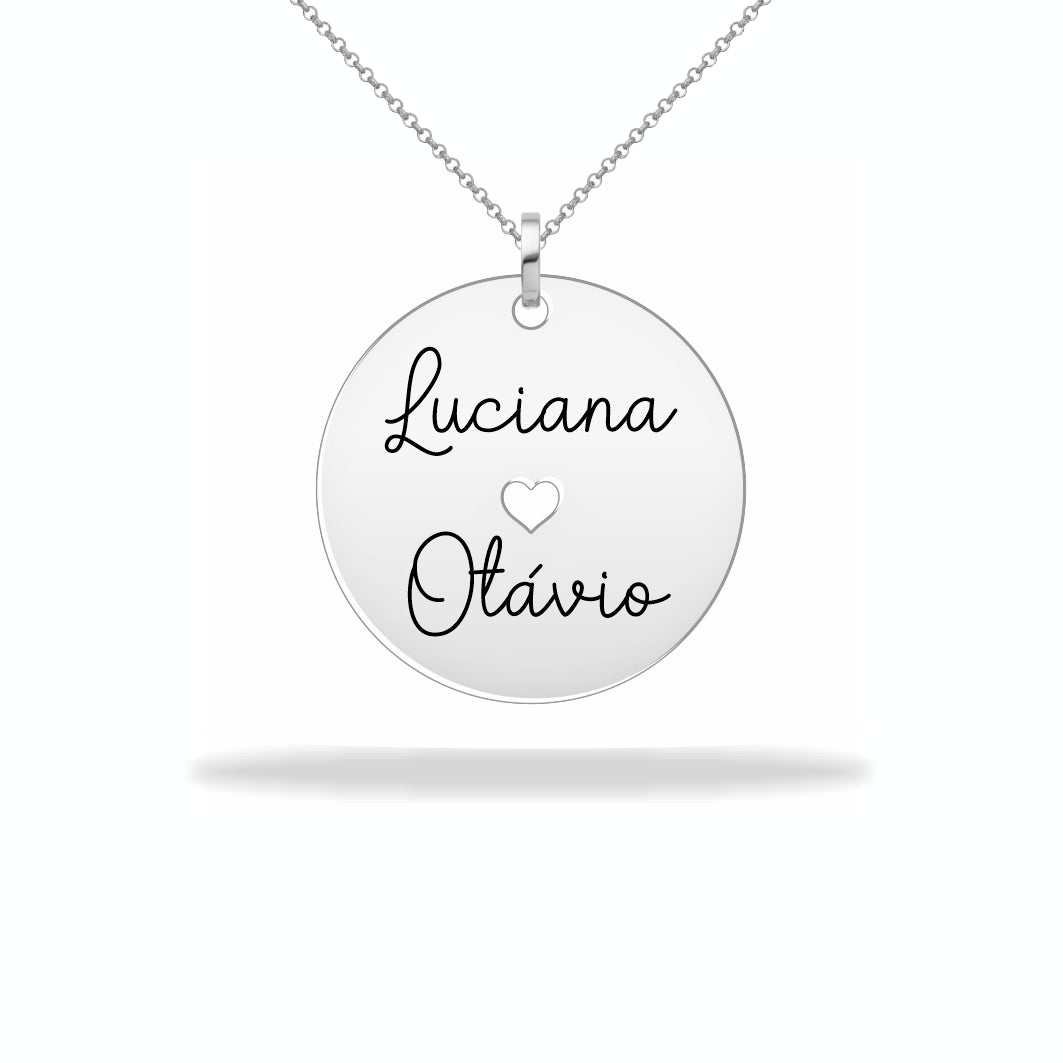 Round necklace with personalized family name, sterling silver 925