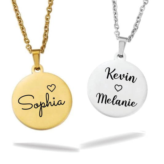Round personalized name necklace stainless steel