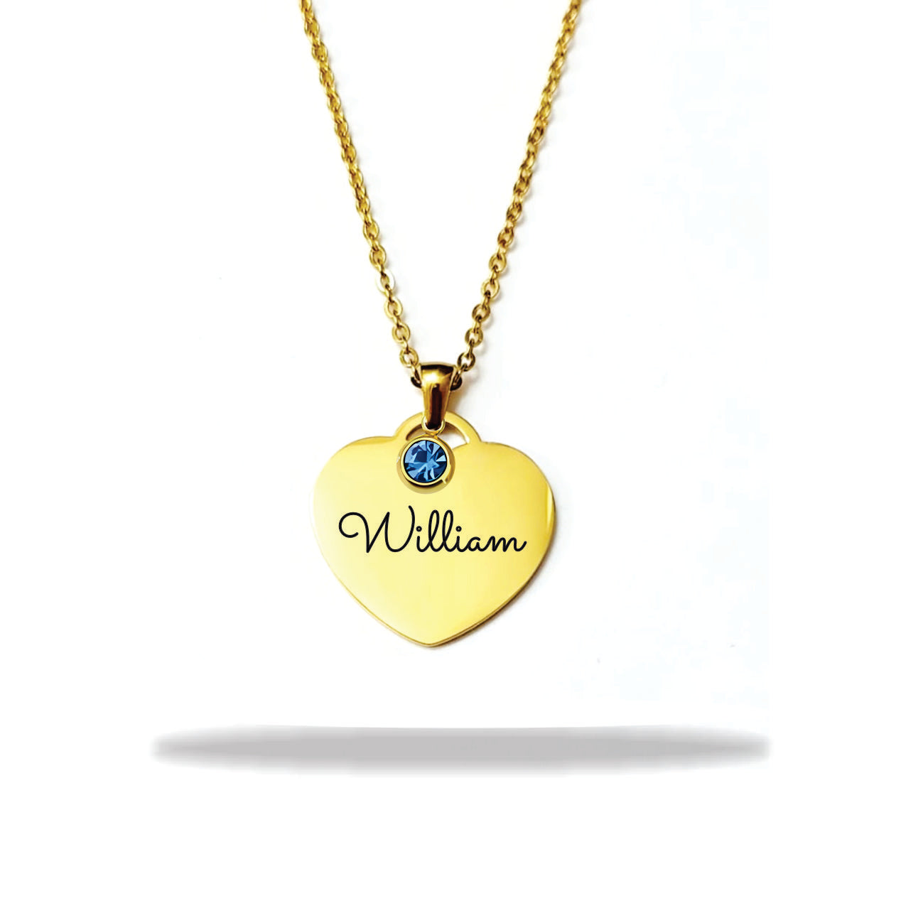 Custom Heart Necklace with Stone and Name in Stainless Steel